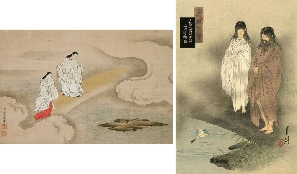 Autres représentations des kamis créateurs du Japon (à droite, par Ogata Gekko, 1891).
